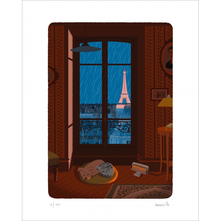 Chien, chat et Tour Eiffel